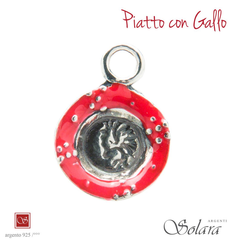 Piatto con gallo - smaltato rosso
