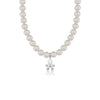 Collana di perle da 4,5-5 mm, sagoma bimbo in oro bianco con diamantino ct 0,005. LBB800