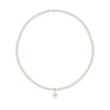 Collana di perle da 4,5-5 mm, sagoma bimbo in oro bianco con diamantino ct 0,005. LBB800